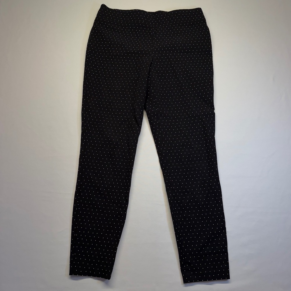Talbots Skinny Ankle Pants 8 Black White Polka Dot Stretch Womens Career Cotton